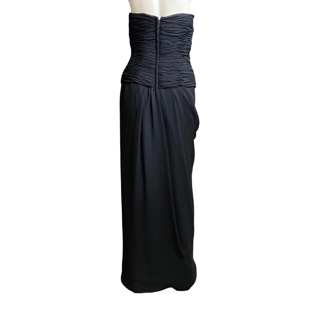 1990s Fred Hayman Beverly‎ Hills Strapless Ruched Evening Gown Black Dress 10